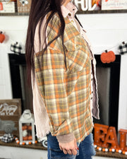 Plaid & Corduroy Contrast Snap Front Shacket