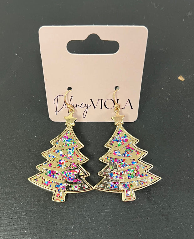 Colorful Glitter Christmas Tree Earrings