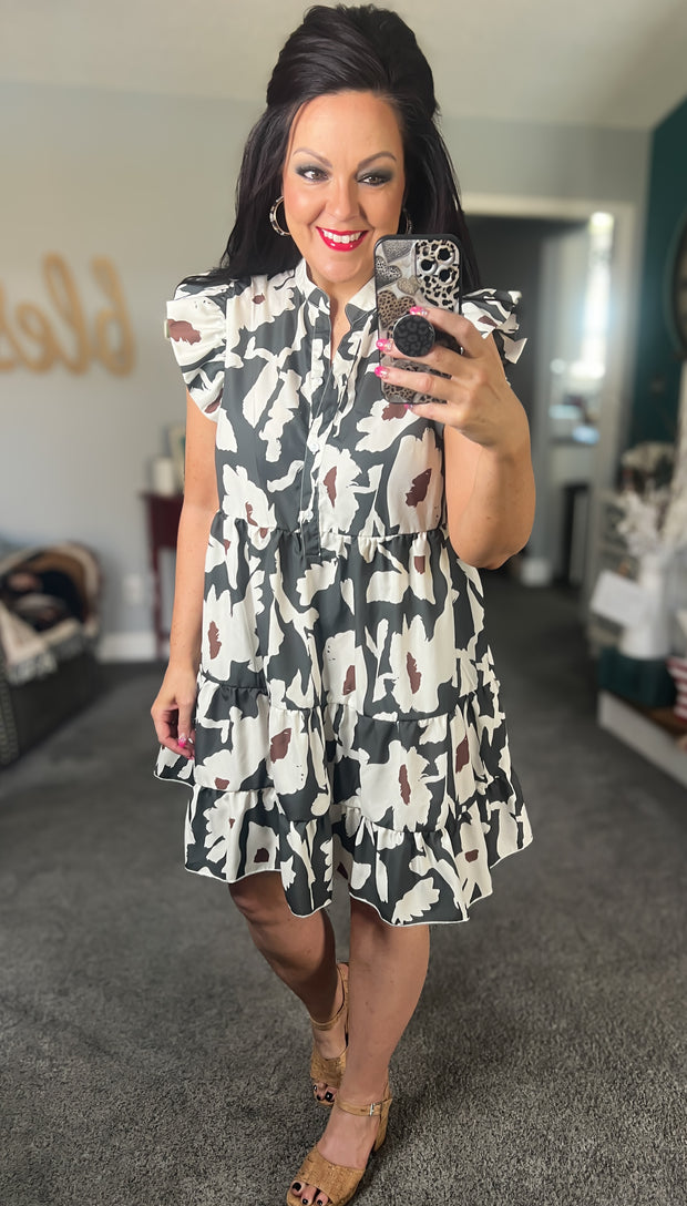 Floral Flutter Sleeve Tiered Dress