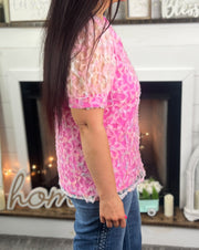 Floral Mesh Puff Sleeve Blouse