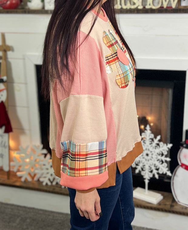 Oversized Floral Plaid Patchwork Pullover