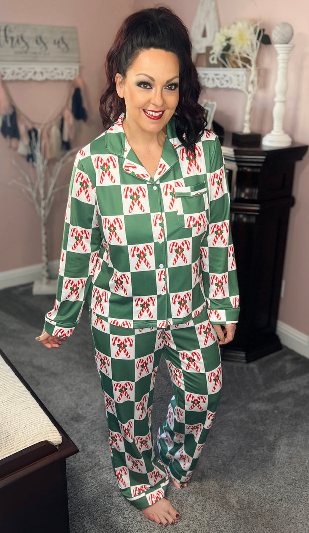 {PREORDER} Candy Cane Green Checked PJs