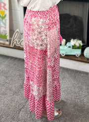 Pink Vintage Print Maxi Skirt