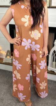 Retro Floral Wide Leg Jumpsuit