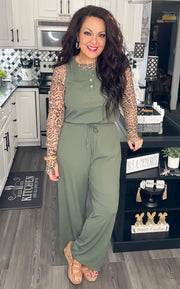 Olive Drawstring Waist Jumpsuit