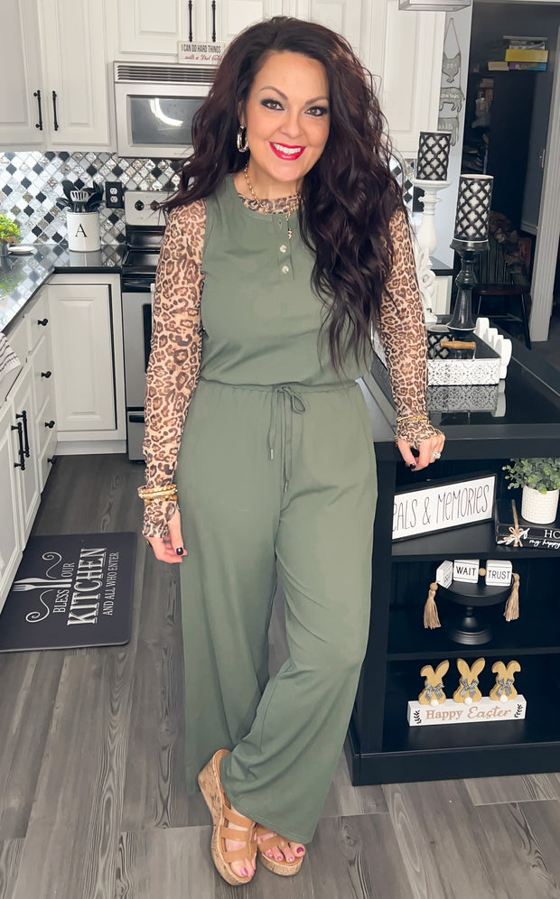 Olive Drawstring Waist Jumpsuit