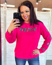 {PREORDER} Sequin Merry Christmas Tree Pink Pullover