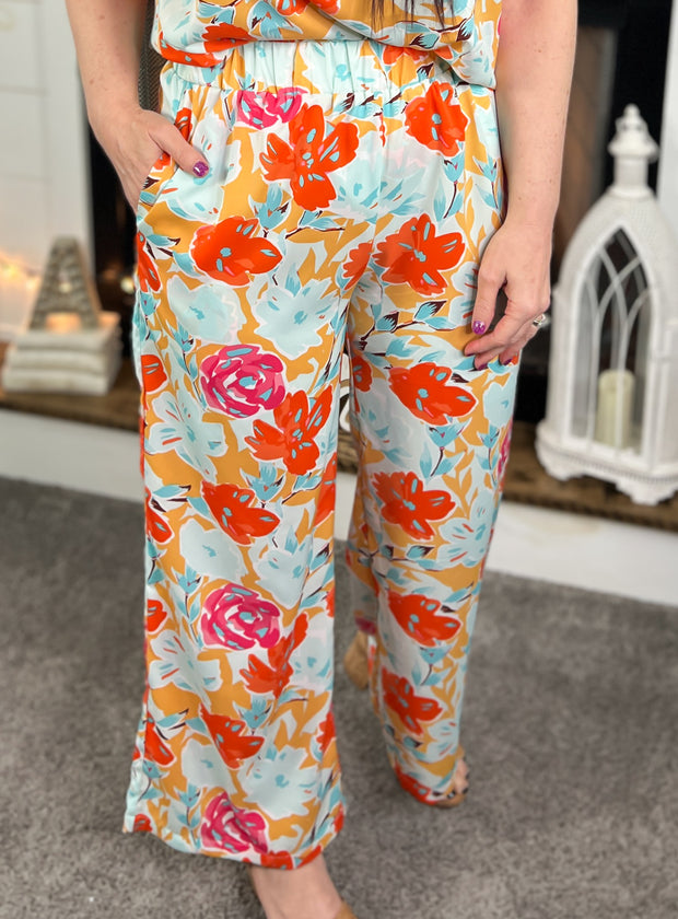 Bright Floral Two Piece Pant Set