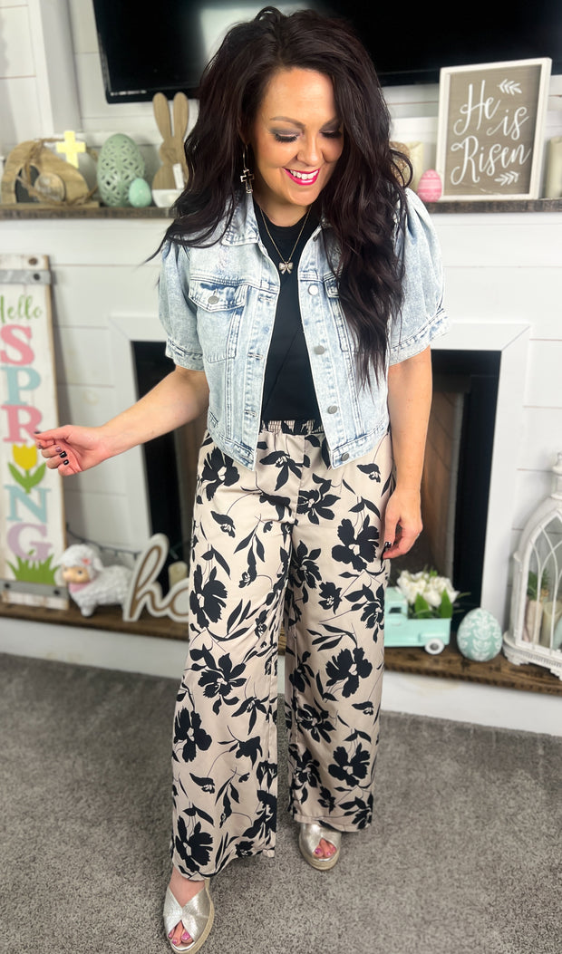 Light Wash Puff Sleeve Denim Jacket