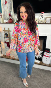 Multicolor Floral Wide Sleeve Top