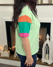 Bright Green Colorblock Sleeve Top