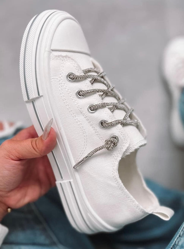 Very G Aman Sneakers w/Rhinestone Laces~White