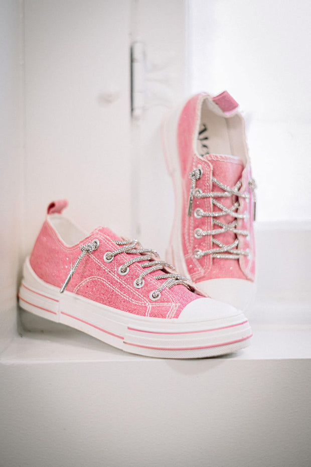 Very G Aman Pink Sparkle Sneakers w/Rhinestone Laces