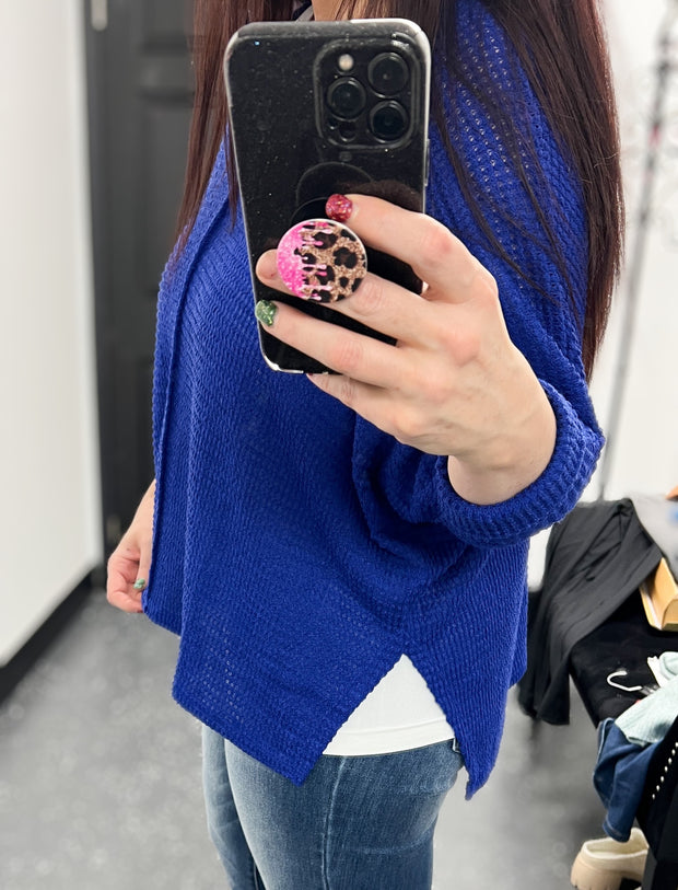 Royal Blue Hi/Lo Jacquard Sweater