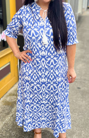 Sky Blue Ikat Print Maxi Dress (8359355810085)
