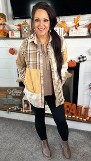 Plaid Colorblock Shacket w/Pockets