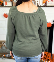 Olive Square Neck Waffle Knit Top