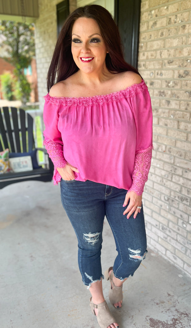 Hot Pink Lace Trimmed Top (8410064191781)