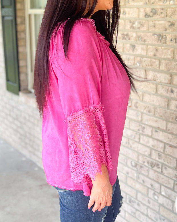 Hot Pink Lace Trimmed Top