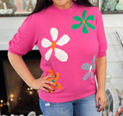 Floral Bubble Short Sleeve Sweater (2 COLORS)