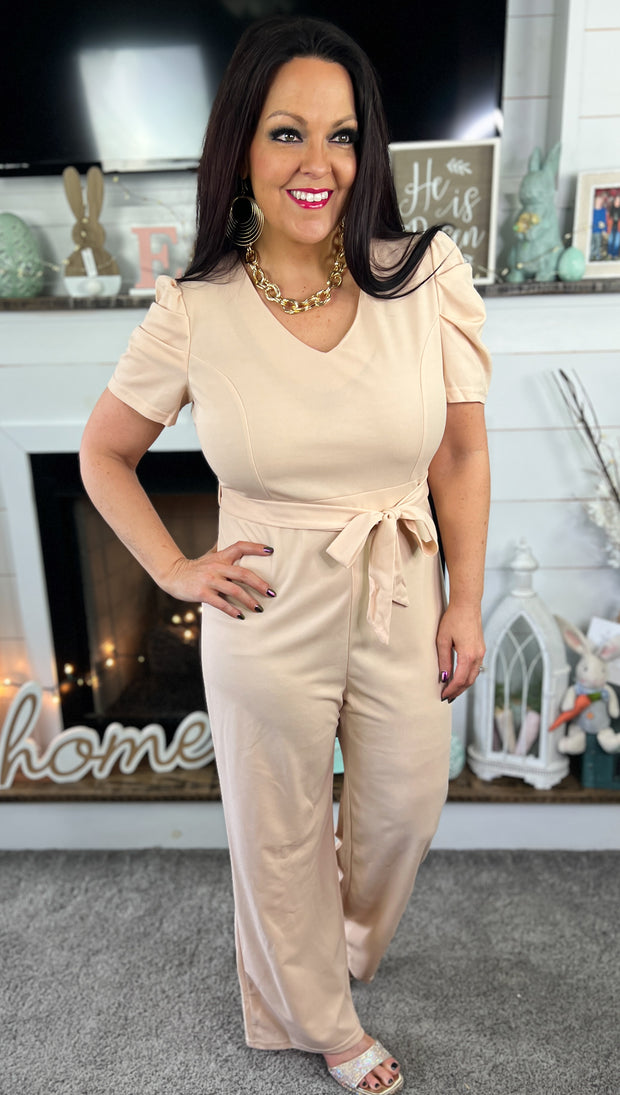 Apricot Puff Sleeve Jumpsuit (S-2X)