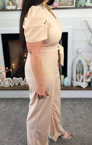 Apricot Puff Sleeve Jumpsuit (S-2X)