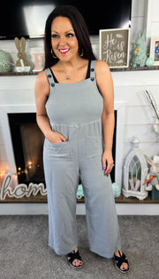 Grey Textured Overall Jumpsuit