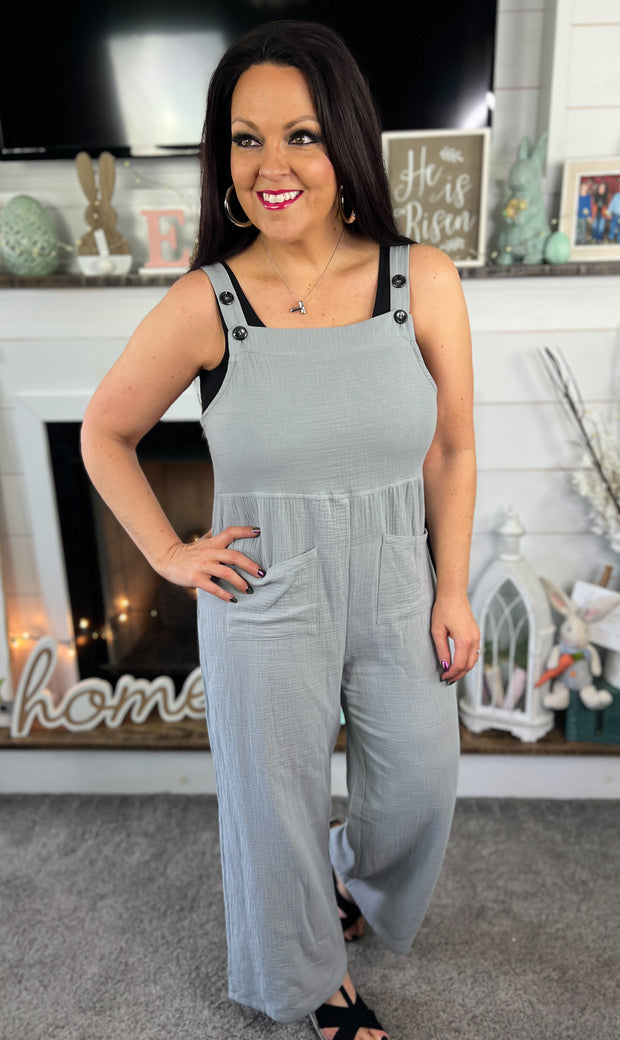Grey Textured Overall Jumpsuit