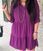 Plum Tiered Button Front Dress