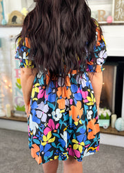 Floral Puff Sleeve Flared Dress