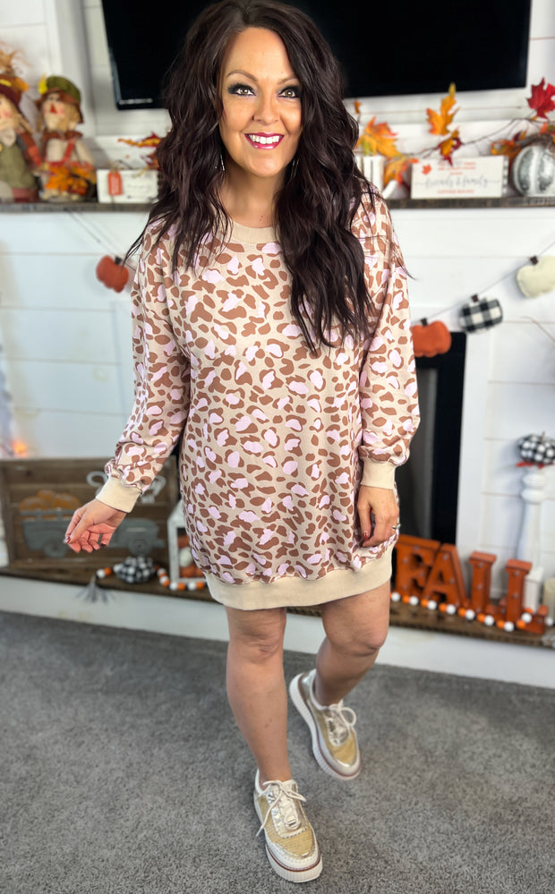 Pink/Brown Leopard OVERSIZED Pullover Dress