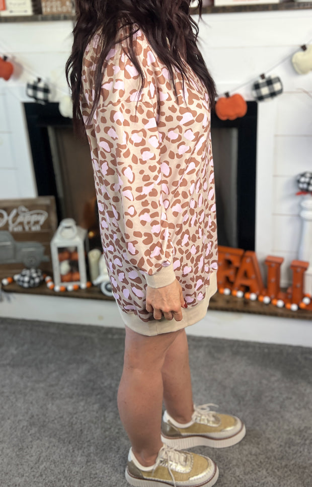 Pink/Brown Leopard OVERSIZED Pullover Dress