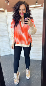 Orange & Sand Stripe Collared Oversized Pullover