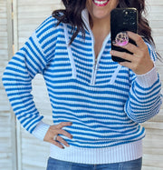 Blue & White Stripe Half Zip Sweater