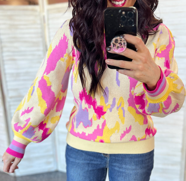 Colorful Abstract Print Sweater