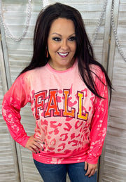 Pink Leopard Bleached Fall Pullover (S-2X)