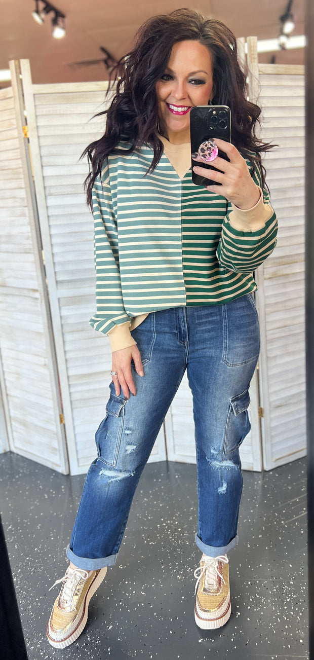 Green Multi Stripe Oversized Pullover