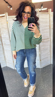 Green Multi Stripe Oversized Pullover