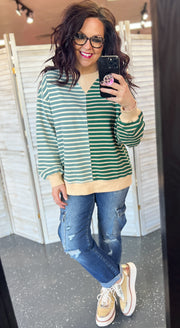 Green Multi Stripe Oversized Pullover