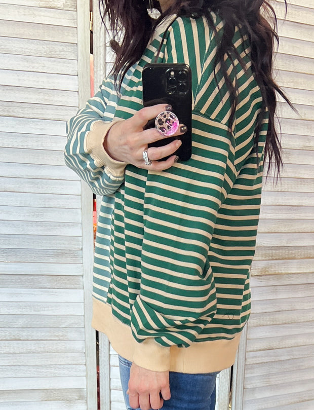 Green Multi Stripe Oversized Pullover