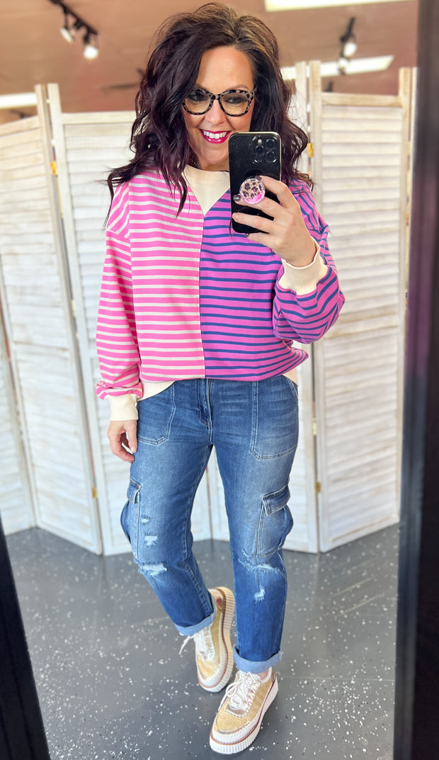 Pink Multi Stripe Oversized Pullover