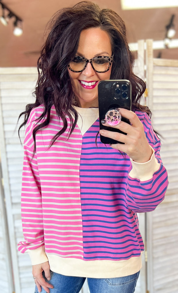 Pink Multi Stripe Oversized Pullover