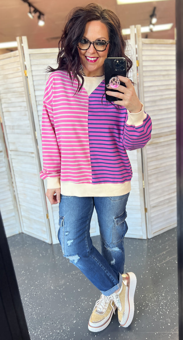 Pink Multi Stripe Oversized Pullover