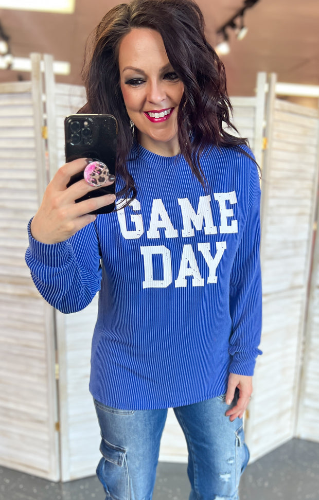 Royal Blue Corded Game Day Top