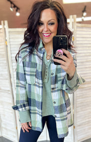 Green/Navy Plaid Flannel Button Up