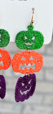 Scary Pumpkin Drop Glitter Earrings (8575419973925)
