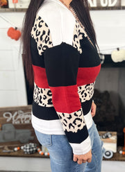 Burnt Red Leopard Colorblock Sweater