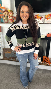 Olive Leopard Colorblock Sweater