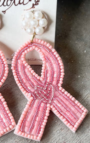 Pink Ribbon Beaded Earrings (8637045539109)