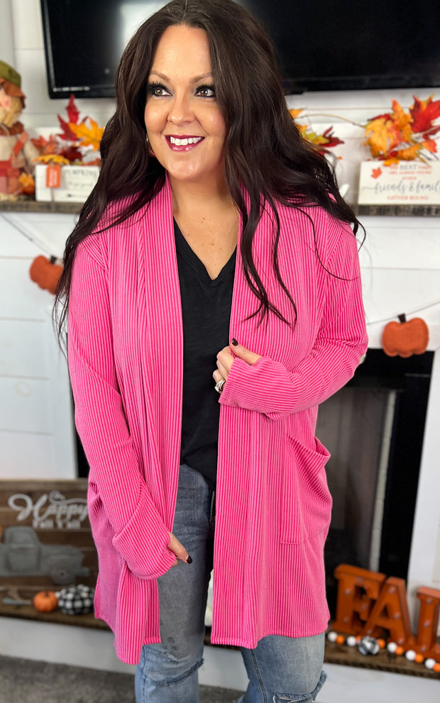 Hot Pink Reese Corded Cardigan (8637019717925)